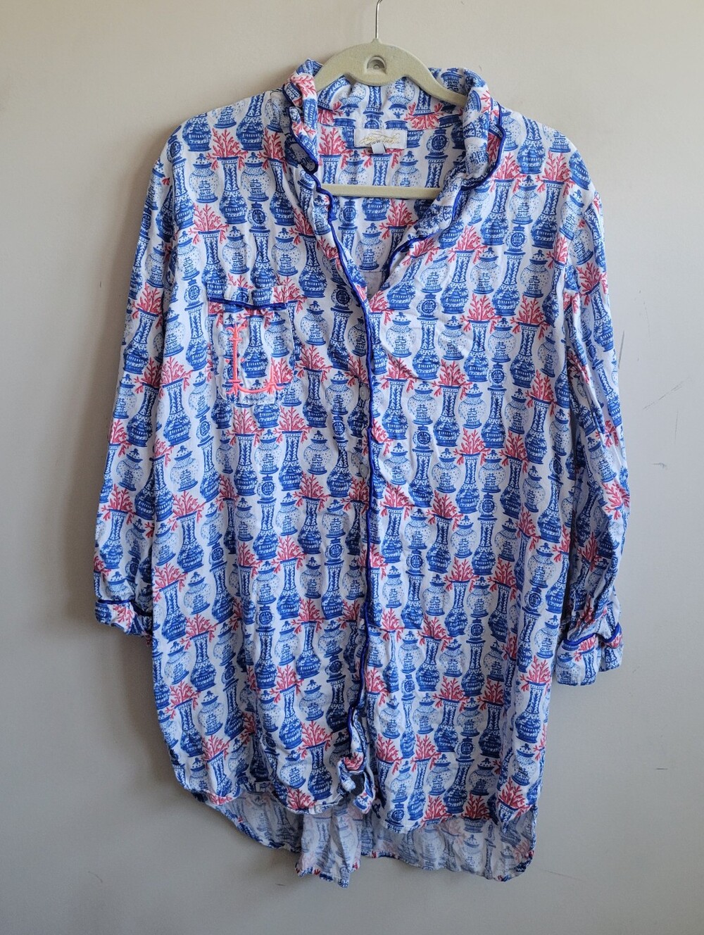 Jayes Studio Ginger Jar and Coral PJ Sateen Nightgown L Monogram